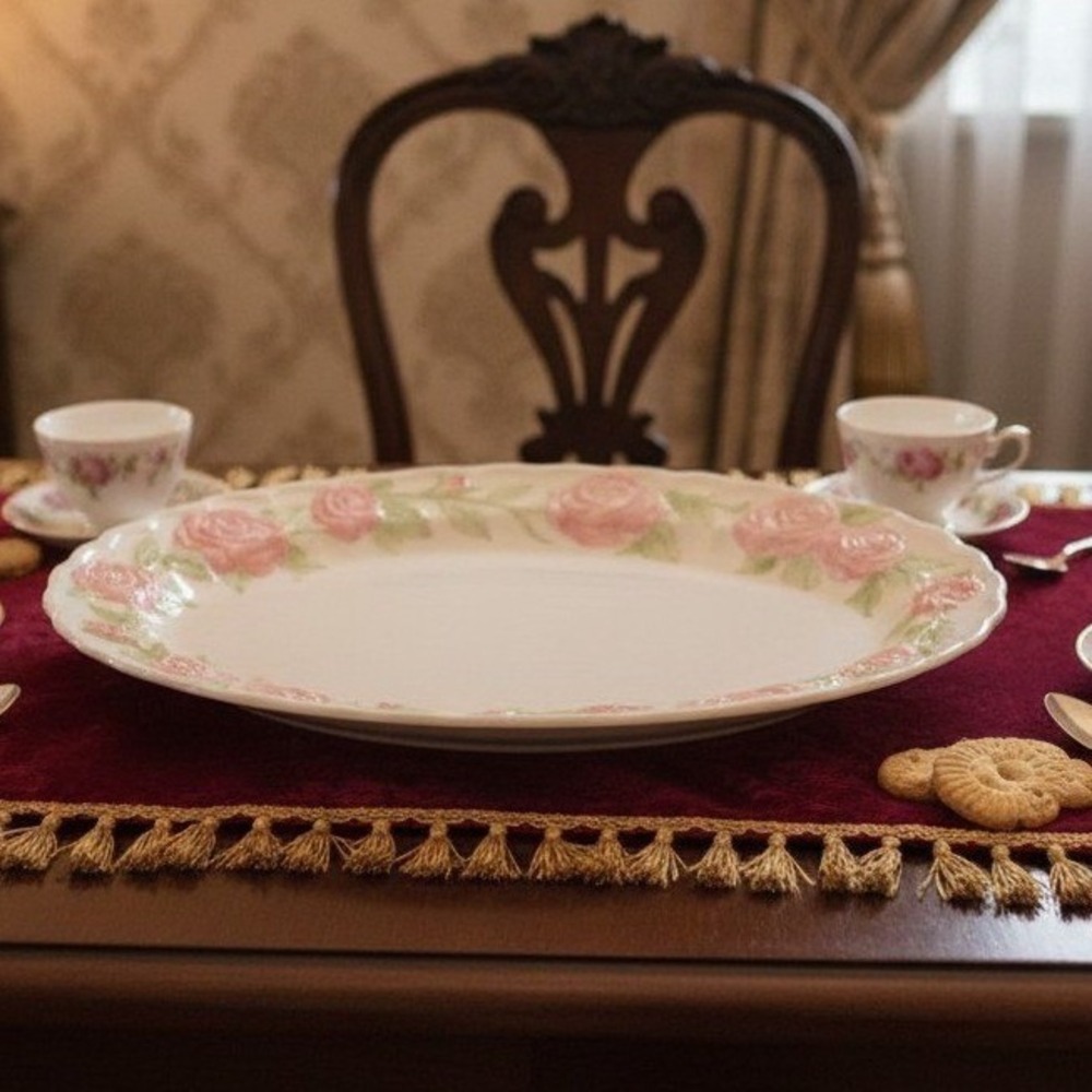 Metlox Vintage Poppytrail Vernon Rose Pink Ceramic Pottery Large Serving Platter